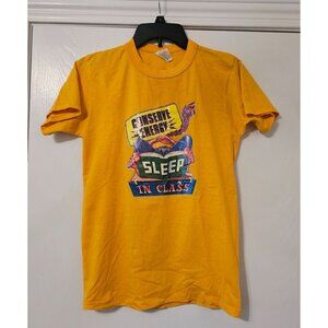 Vintage 80s "Conserve Energy Sleep In Class" Yellow Graphic T-Shirt - Sz M READ